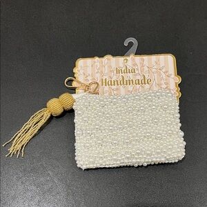 India Handmade | Pearl White & Gold Accents Beaded Wallet